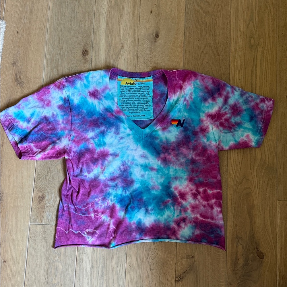 Aviator Nation Women's Tie-Dye V-Neck Tee in Purple & Blue